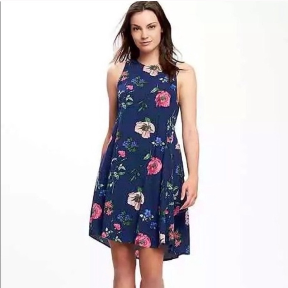 Old Navy blue pink floral spring sleeveless loose mini dress size XS